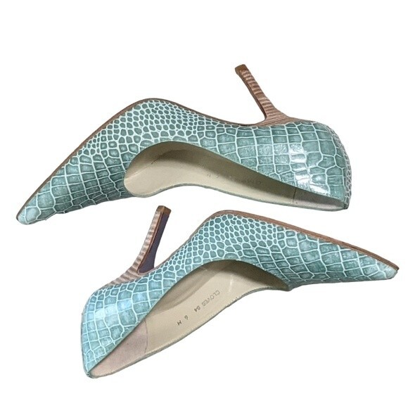 Donald J. Pliner Cloves seafoam green reptile print pointed toe leather pump 6M - Picture 8 of 11